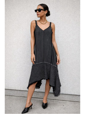 Derek Lam 10 Crosby Asymmetrical Fringe Hem Knit Dress Silk Lined 8